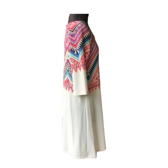 12PM by Mon Ami Dress White Multi-Color Tribal Print Scoop-Neck 3/4-Sleeve M - Picture 6 of 7